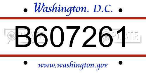 B607261 District Of Columbia License Plate