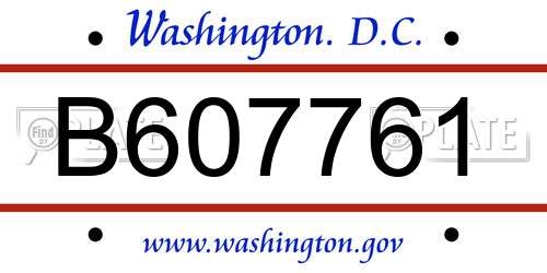 B607761 District Of Columbia License Plate
