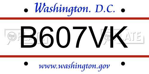 B607VK District Of Columbia License Plate