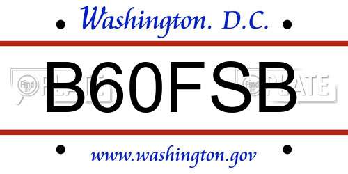 B60FSB District Of Columbia License Plate