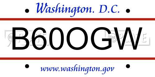 B60OGW District Of Columbia License Plate