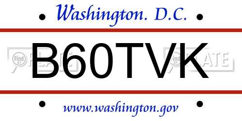 B60TVK District Of Columbia License Plate