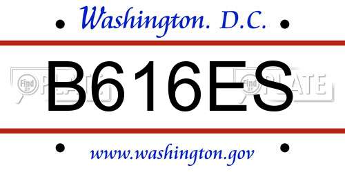 B616ES District Of Columbia License Plate