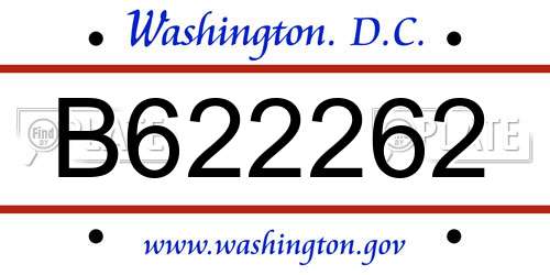 B622262 District Of Columbia License Plate