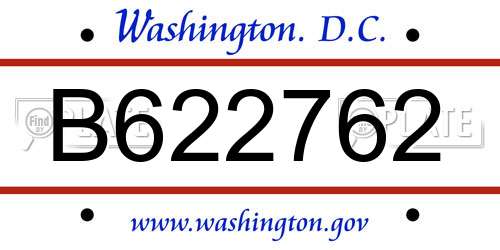 B622762 District Of Columbia License Plate