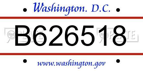 B626518 District Of Columbia License Plate
