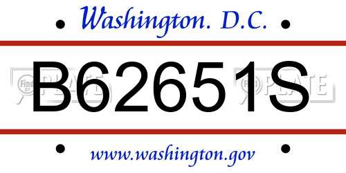 B62651S District Of Columbia License Plate