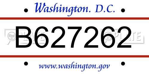 B627262 District Of Columbia License Plate