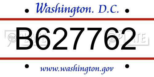 B627762 District Of Columbia License Plate