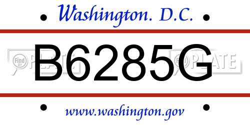 B6285G District Of Columbia License Plate