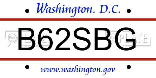 B62SBG District Of Columbia License Plate