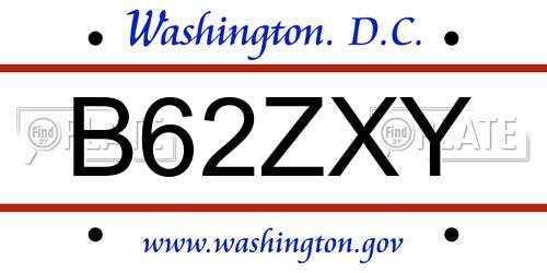 B62ZXY District Of Columbia License Plate