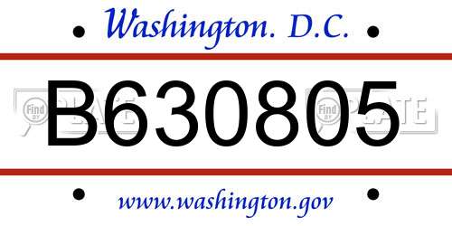 B630805 District Of Columbia License Plate