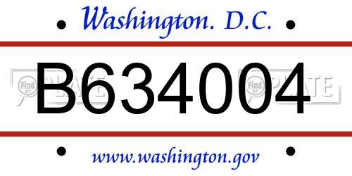 B634004 District Of Columbia License Plate