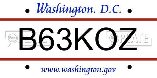 B63KOZ District Of Columbia License Plate