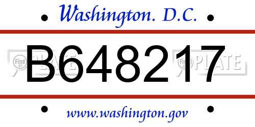 B648217 District Of Columbia License Plate