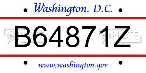 B64871Z District Of Columbia License Plate