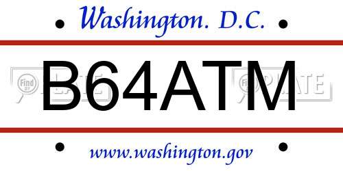 B64ATM District Of Columbia License Plate