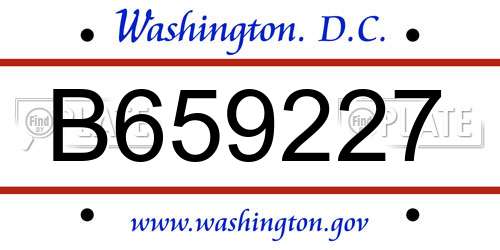 B659227 District Of Columbia License Plate