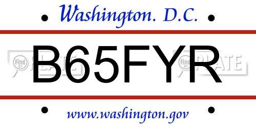 B65FYR District Of Columbia License Plate