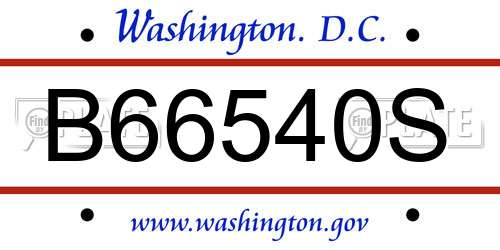 B66540S District Of Columbia License Plate