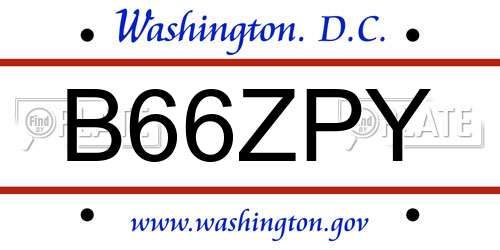 B66ZPY District Of Columbia License Plate