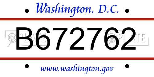 B672762 District Of Columbia License Plate