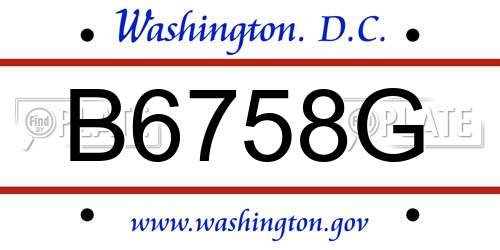 B6758G District Of Columbia License Plate