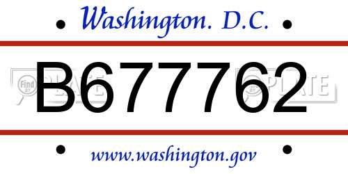 B677762 District Of Columbia License Plate