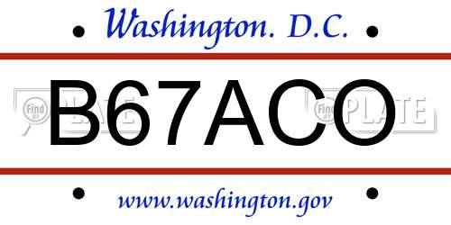 B67ACO District Of Columbia License Plate