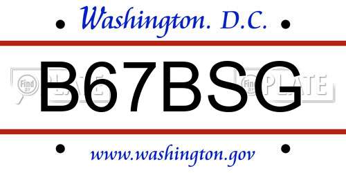 B67BSG District Of Columbia License Plate