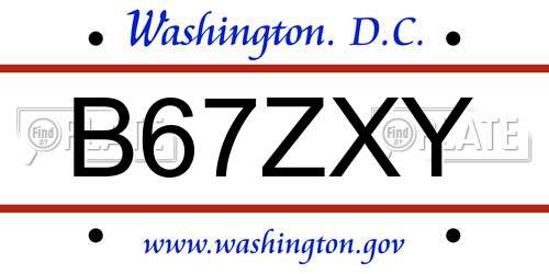 B67ZXY District Of Columbia License Plate