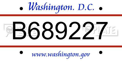 B689227 District Of Columbia License Plate