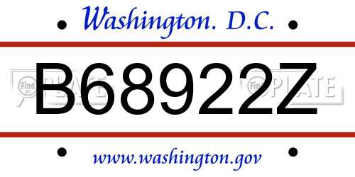 B68922Z District Of Columbia License Plate