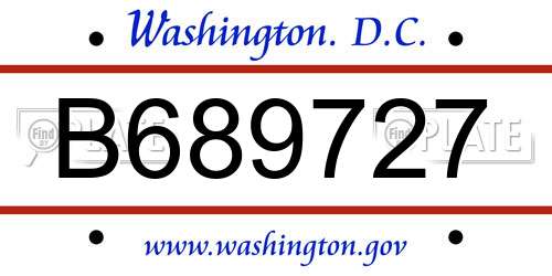 B689727 District Of Columbia License Plate