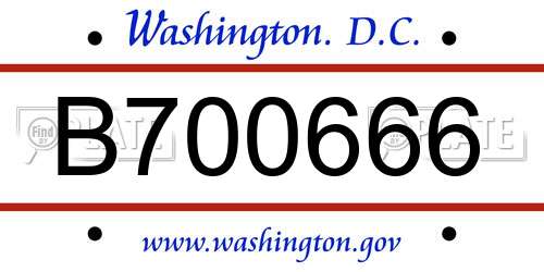 B700666 District Of Columbia License Plate