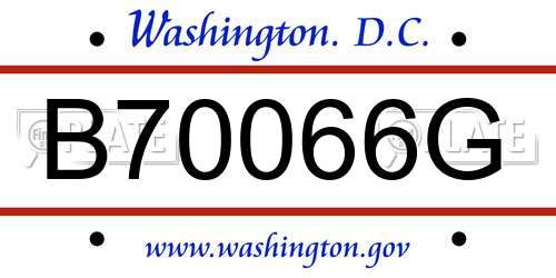 B70066G District Of Columbia License Plate