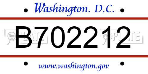 B702212 District Of Columbia License Plate