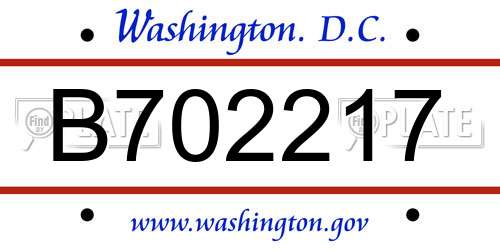 B702217 District Of Columbia License Plate