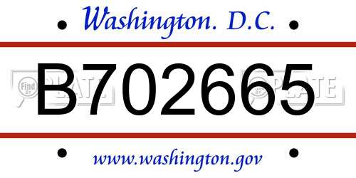 B702665 District Of Columbia License Plate