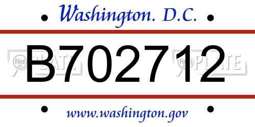 B702712 District Of Columbia License Plate