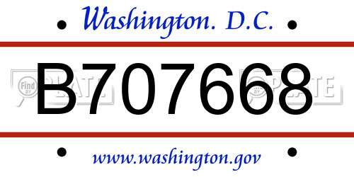 B707668 District Of Columbia License Plate