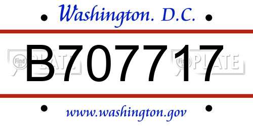 B707717 District Of Columbia License Plate