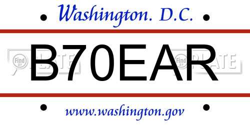 B70EAR District Of Columbia License Plate