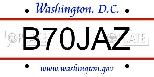 B70JAZ District Of Columbia License Plate