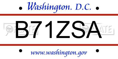 B71ZSA District Of Columbia License Plate