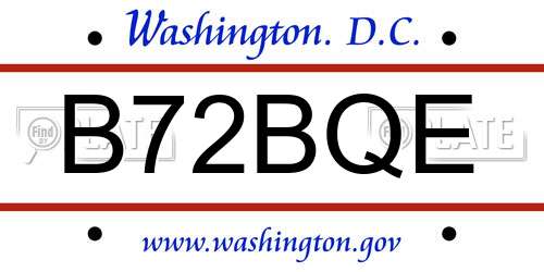B72BQE District Of Columbia License Plate