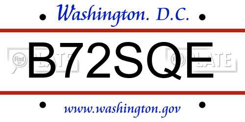 B72SQE District Of Columbia License Plate