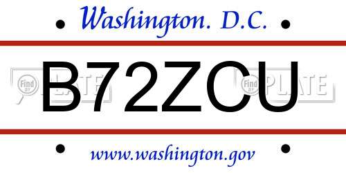 B72ZCU District Of Columbia License Plate