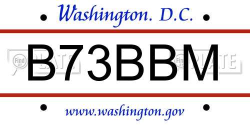 B73BBM District Of Columbia License Plate